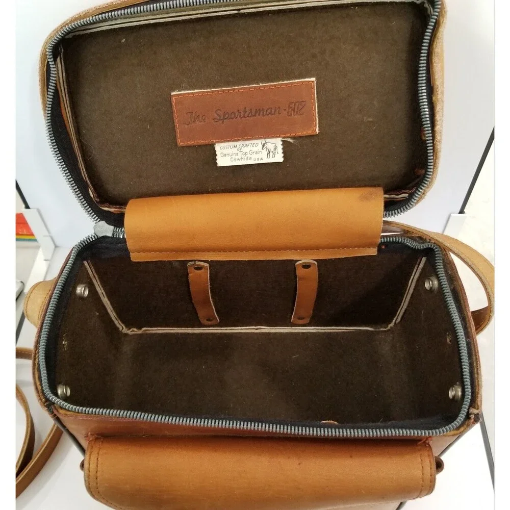 Vintage The Sportsman 502 Top Grain Cowhide Leather Camera Bag Brown Retro